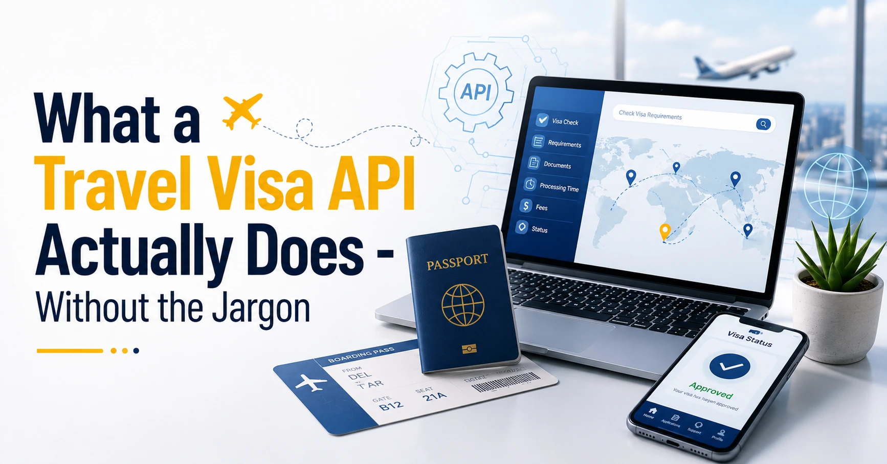 Flowchart of a travel visa API checking passport and destination data and returning visa requirements